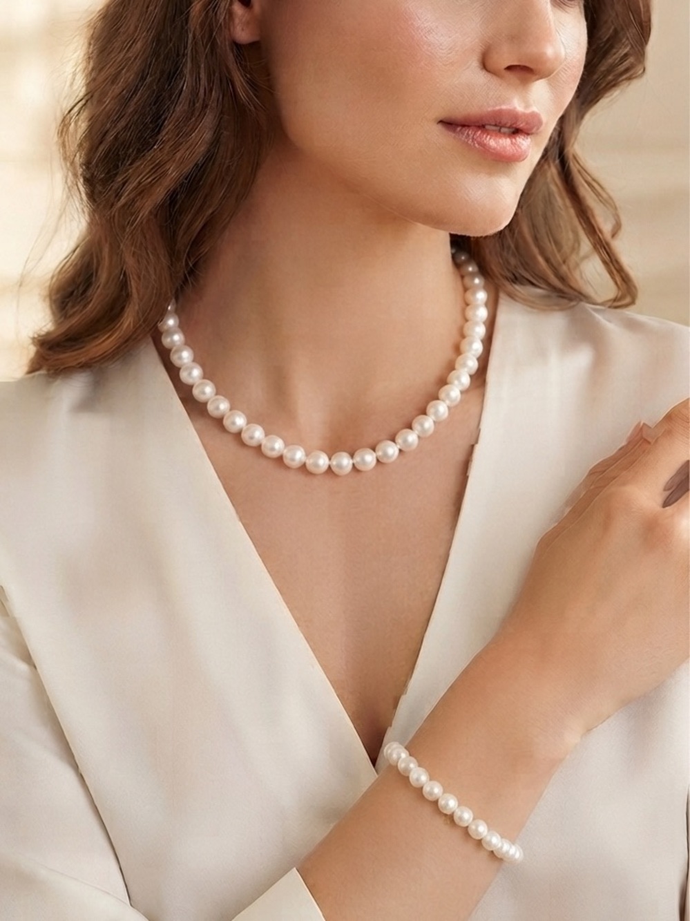 Vintage Faux Pearl Necklace Bracelet Set Gold Tone Bridal Prom Coquette